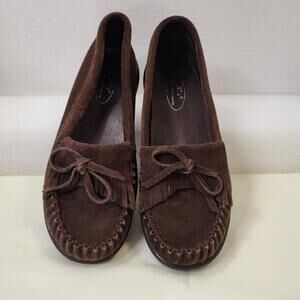 JECS Peace Moccasins women's Donna sz 6 slip-ons chocolate brown suede good cond